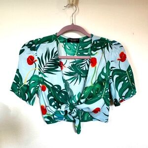 Tropical Tie Front Crop Top - ZARA XS